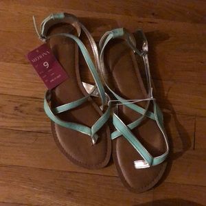 Mint green and gold sandals